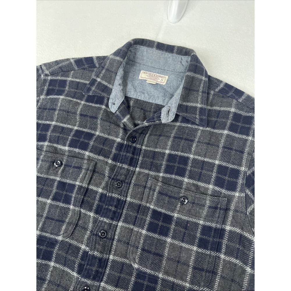 J.Crew Wallace & Barnes Shirt Mens Small Gray Plaid Flannel Button Down E4470